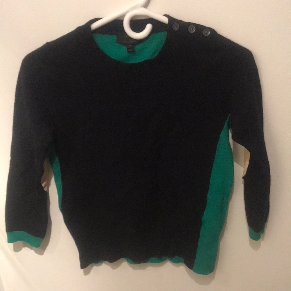Stunning 3 tone Cashmere Blend J Crew Green and black w/ tan elbow patches